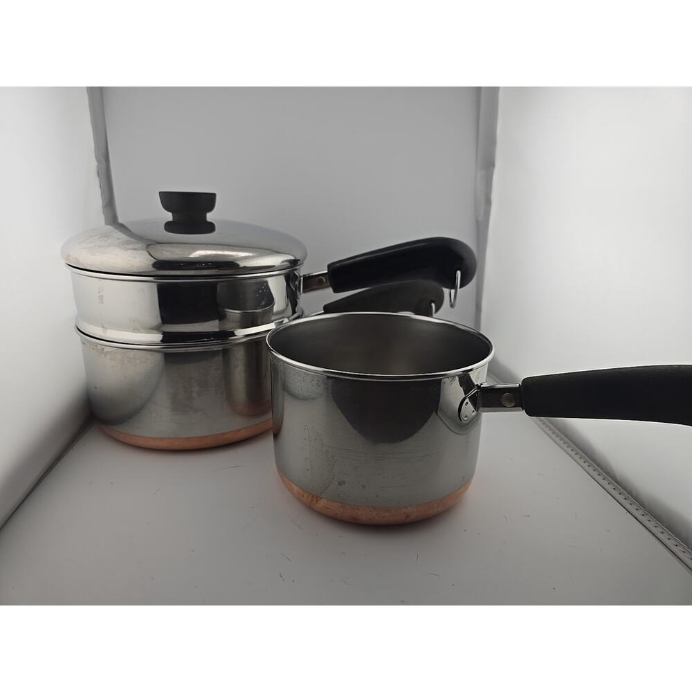 Set Of 2 Revere Ware Copper Bottom 2qt Steamer Pot W/Lid, 1.5qt Saucepan